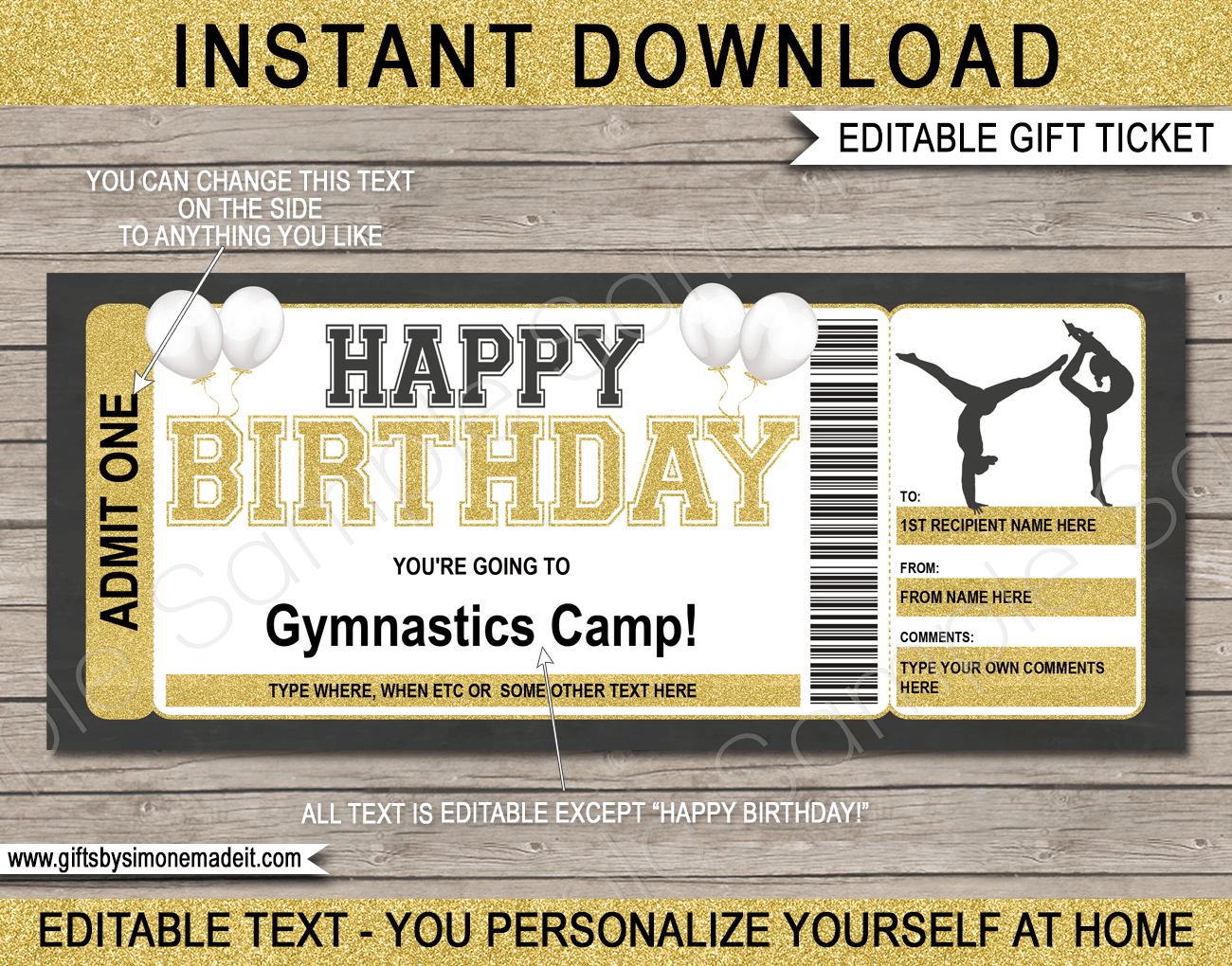 Birthday Gymnastics Camp Ticket Template  Printable Gift Certificate Intended For Gymnastics Certificate Template