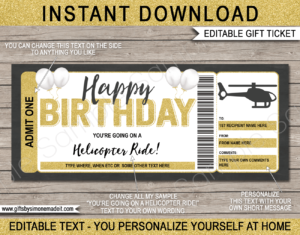 Birthday Helicopter Ride Ticket Template | Printable Ticket to Ride Gift Idea | Voucher Certificate Card | DIY with Editable Text | INSTANT DOWNLOAD via www.giftsbysimonemadeit.com