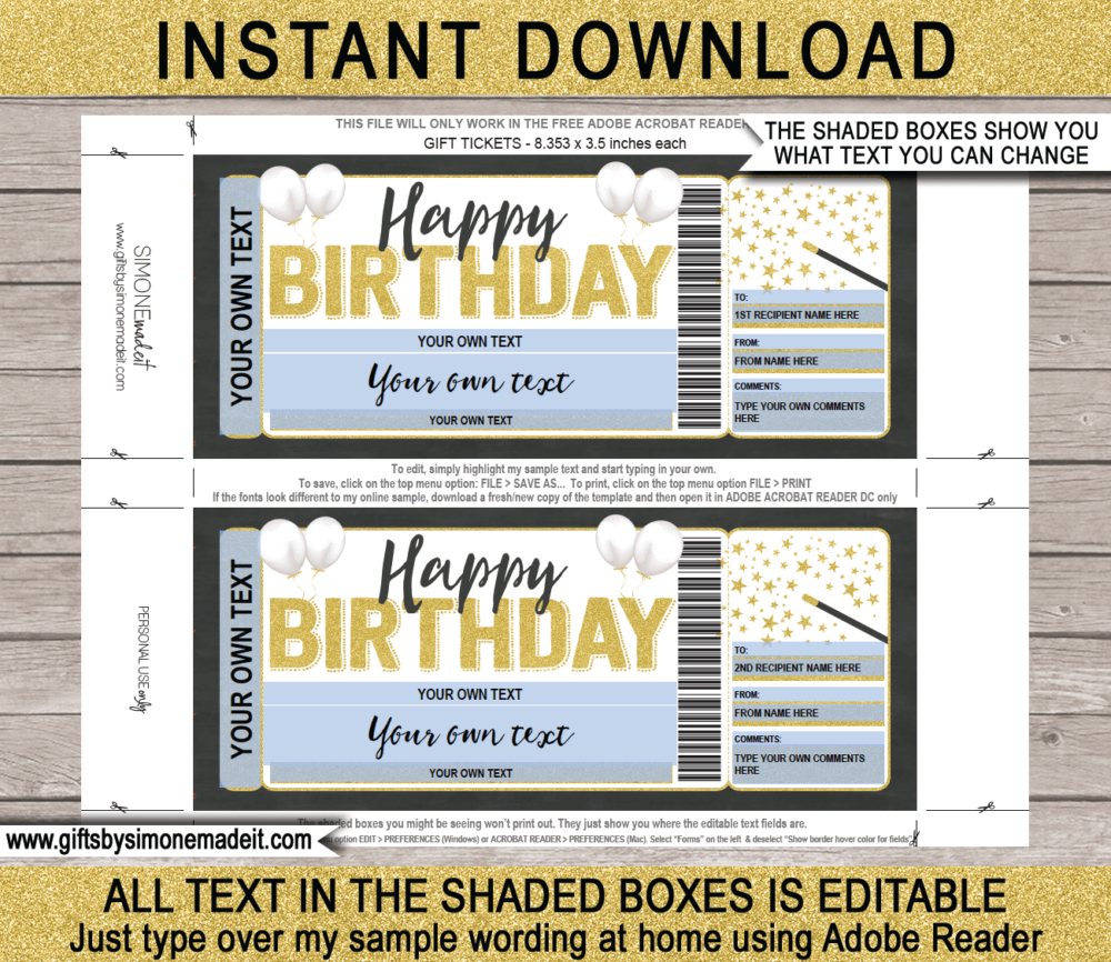 Birthday Magic Show Ticket Template | DIY Printable Gift Voucher Certificate Card with Editable Text | Gift Idea | INSTANT DOWNLOAD via giftsbysimonemadeit.com