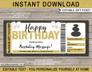 Birthday Massage Gift Voucher Template | Printable Gift Certificate Card with Editable Text | Gift Idea | Spa Treatment | INSTANT DOWNLOAD via giftsbysimonemadeit.com