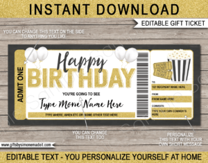 Birthday Movie Ticket Template | DIY Printable Gift Voucher Certificate Card with Editable Text | Family Movie Night | Gift Idea | INSTANT DOWNLOAD via giftsbysimonemadeit.com