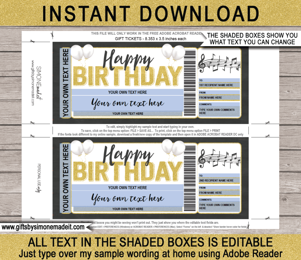 Birthday Music Lessons Gift Voucher Template | Singing Guitar Piano Violin | Gift Certificate Card | DIY Printable with Editable Text | INSTANT DOWNLOAD via giftsbysimonemadeit.com