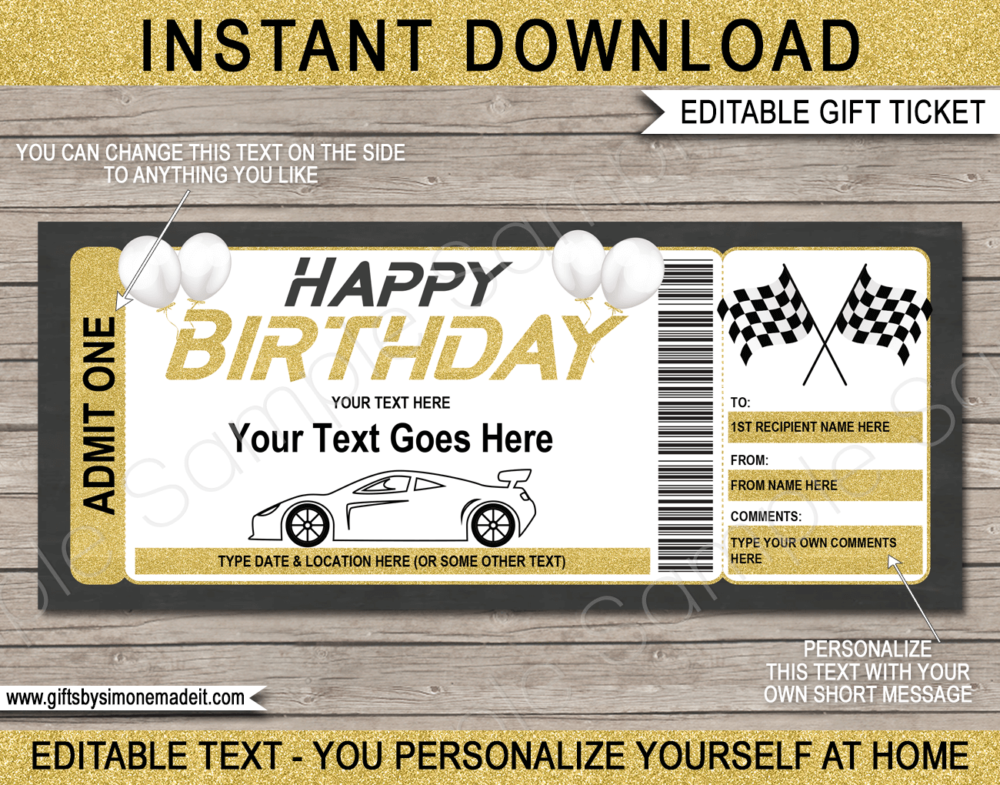 Birthday NASCAR Ticket template | Printable Stock Car Rally Car Sports Car Race Gift Voucher Certificate with Editable Text | Speedway | Motorsports | Drive a race car experience | INSTANT DOWNLOAD via giftsbysimonemadeit.com