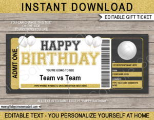 Birthday Volleyball Ticket Template | Printable Game Ticket Gift Ideas | DIY Printable Gift Certificate Voucher Card with Editable Text | NSTANT DOWNLOAD via giftsbysimonemadeit.com