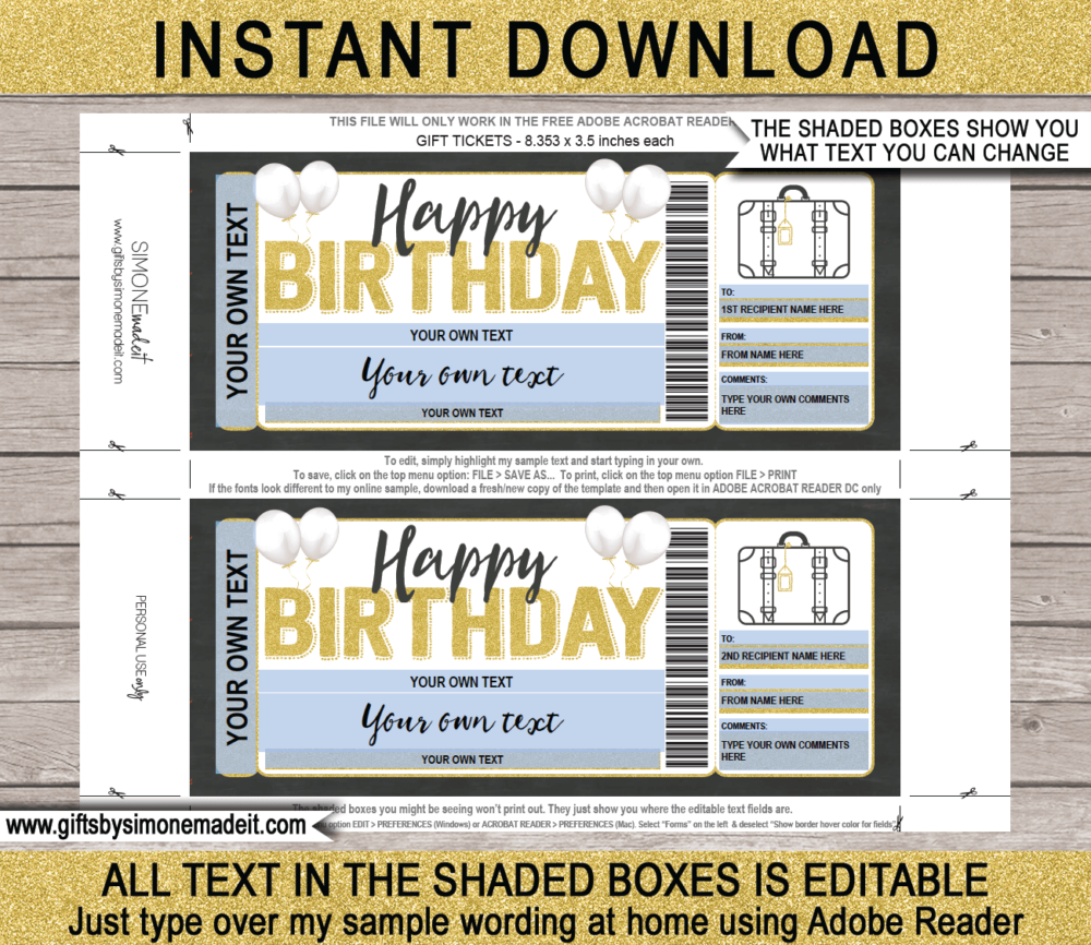 Birthday Weekend Away Voucher Template | Pack Your Bags Gift Ticket | Surprise Trip Reveal Gift Idea | Printable Travel Ticket | Getaway, Hotel Stay, Romantic Vacation INSTANT DOWNLOAD via giftsbysimonemadeit.com