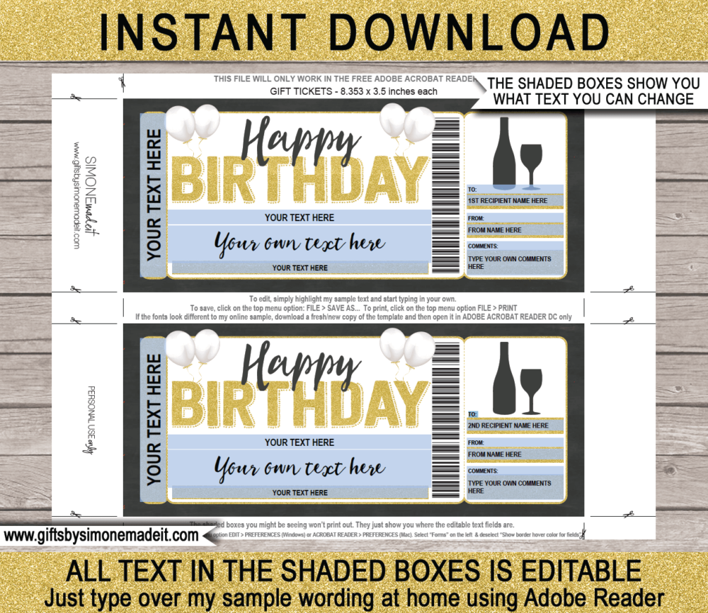Birthday Wine Tasting Gift Voucher Template | Printable Gift Certificate Card with Editable Text | Gift Idea | Vineyard Trip | INSTANT DOWNLOAD via giftsbysimonemadeit.com