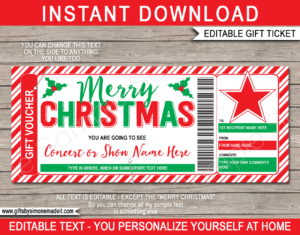 Christmas Concert Ticket Gift Template | Surprise Tickets to a Concert, Musical, Show, Performance, Band, Artist, Music Festival, Movie | Editable & Printable DIY Voucher Certificate | Last Minute Gift | Instant Download via giftsbysimonemadeit.com