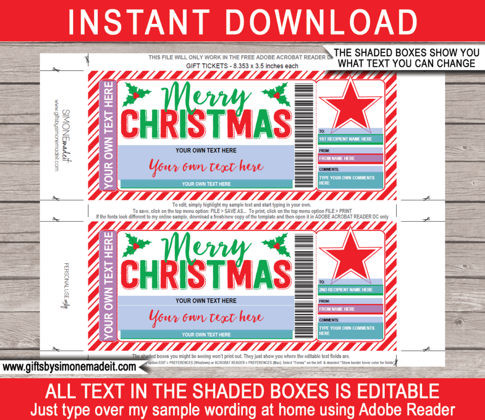 Christmas Concert Ticket Gift Template | Surprise Tickets to a Concert, Musical, Show, Performance, Band, Artist, Music Festival, Movie | Editable & Printable DIY Voucher Certificate | Last Minute Gift | Instant Download via giftsbysimonemadeit.com