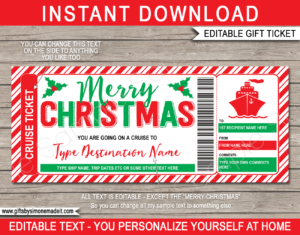 Surprise Christmas Cruise Ticket Template | Printable Gift Boarding Pass | DIY Editable Fake Ticket PDF | Holiday, Vacation, Trip Reveal | INSTANT DOWNLOAD via giftsbysimonemadeit.com