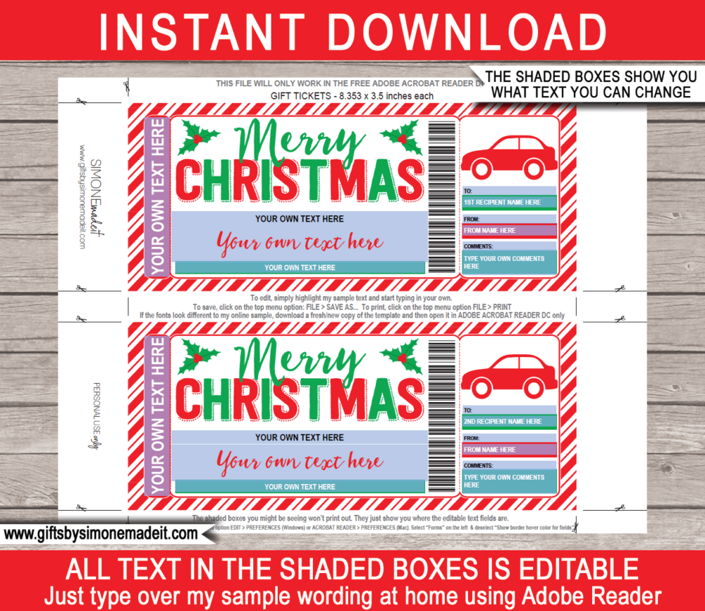 Christmas Driving Lessons Gift Voucher Template | Drivers Ed for Teen, Teenager Card Certificate | DIY Printable with Editable Text | INSTANT DOWNLOAD via giftsbysimonemadeit.com