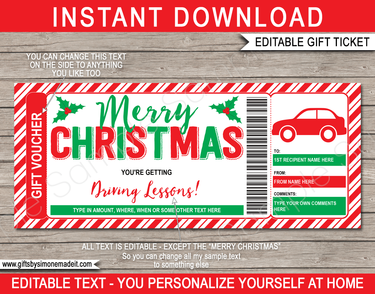 Christmas Driving Lessons Gift Voucher Template