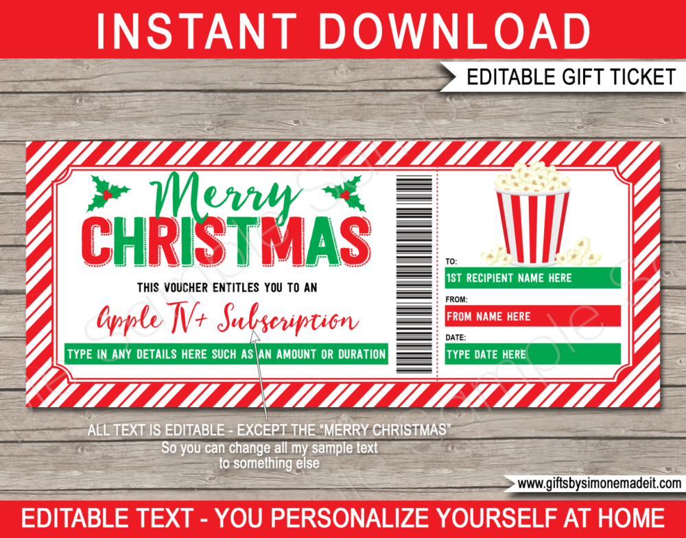 Apple TV Subscription Voucher | Online Movie TV Subscription Service Gift Certificate Card | DIY Printable with Editable Text | INSTANT DOWNLOAD via giftsbysimonemadeit.com