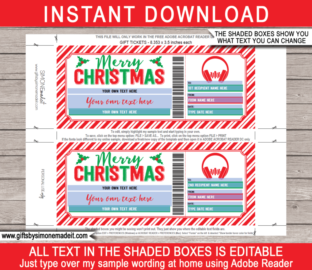 Christmas Music Streaming Subscription Voucher | Spotify Online Subscription Service Gift Certificate Card | DIY Printable with Editable Text | INSTANT DOWNLOAD via giftsbysimonemadeit.com