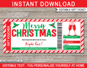 Christmas Night Out Gift Certificate Template | Champagne Brunch Lunch with the girls | Printable DIY Gift Voucher Ticket with Editable Text | INSTANT DOWNLOAD via gifsbysimonemadeit.com