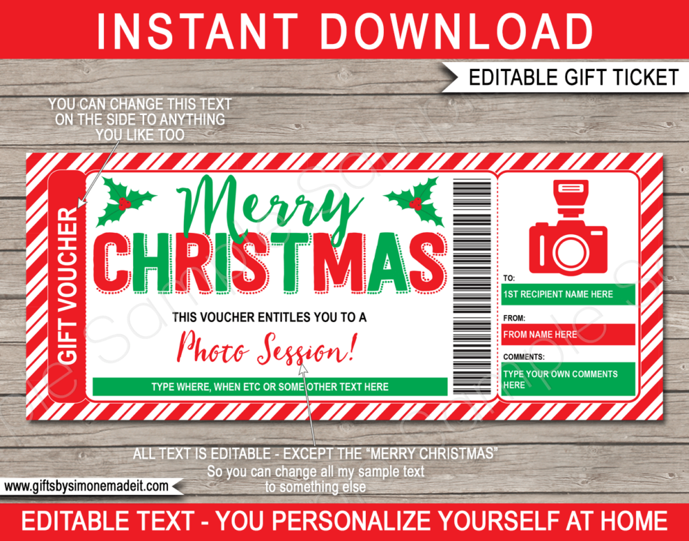 Christmas Photo Session Gift Certificate Template | DIY Printable Photo Shoot Gift Voucher with Editable Text | Gift Idea | INSTANT DOWNLOAD via giftsbysimonemadeit.com