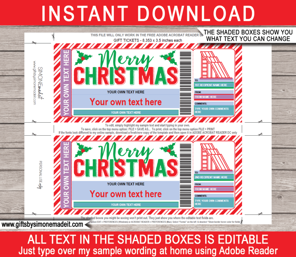 Christmas Water Park Ticket Template | DIY Printable Waterpark Gift Voucher, Certificate, Card with Editable Text | INSTANT DOWNLOAD via giftsbysimonemadeit.com