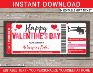 Printable Valentine's Day Helicopter Gift Ticket Template | Printable Helicopter Ride Voucher, Certificate, Card | Gift Idea | DIY with Editable Text | INSTANT DOWNLOAD via www.giftsbysimonemadeit.com