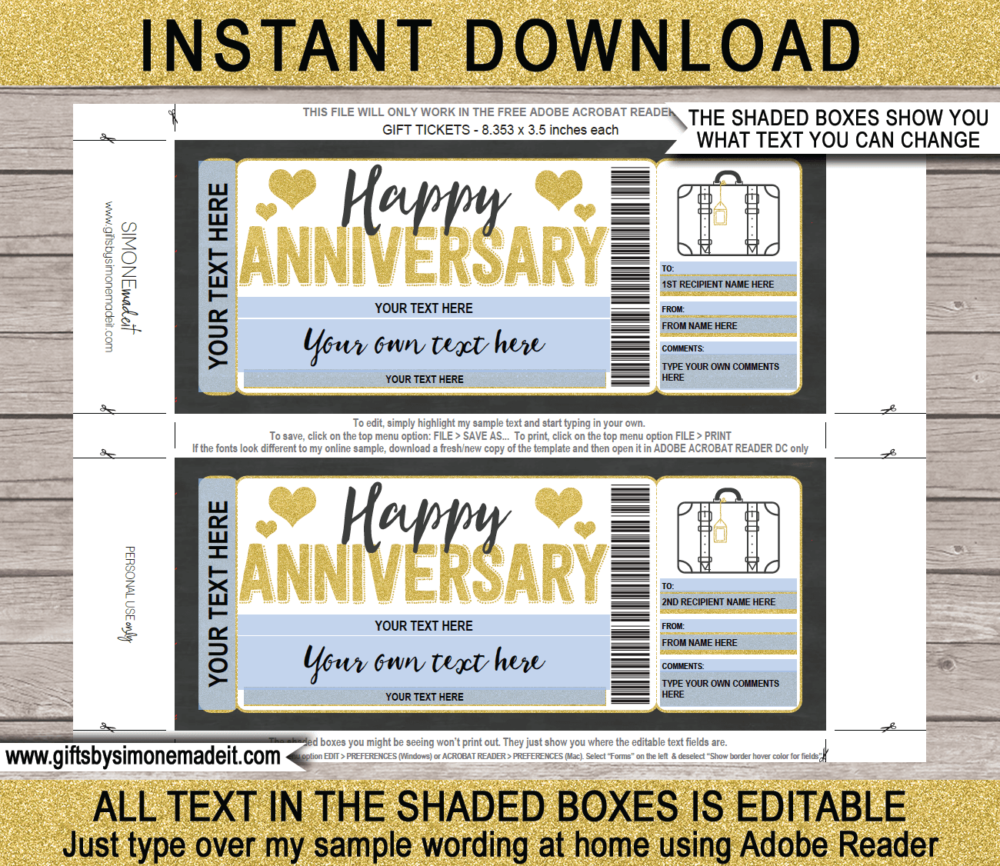 Anniversary Weekend Away Voucher Template Pack Your Bags Gift Ticket