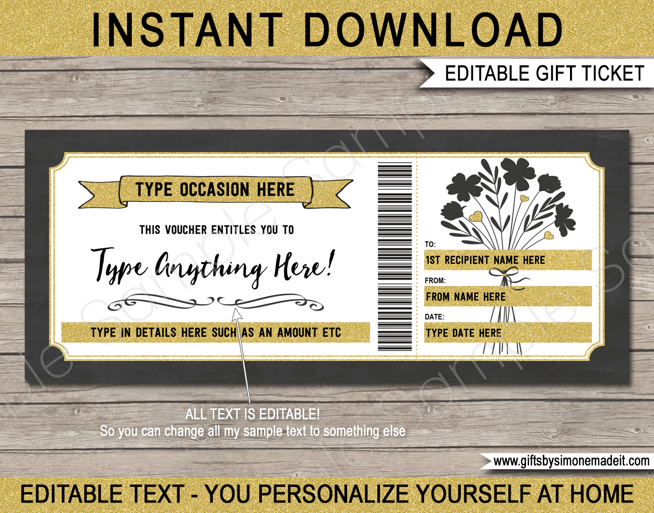 Tattoo Ticket Gift Certificate Personalised Coupon (Instant