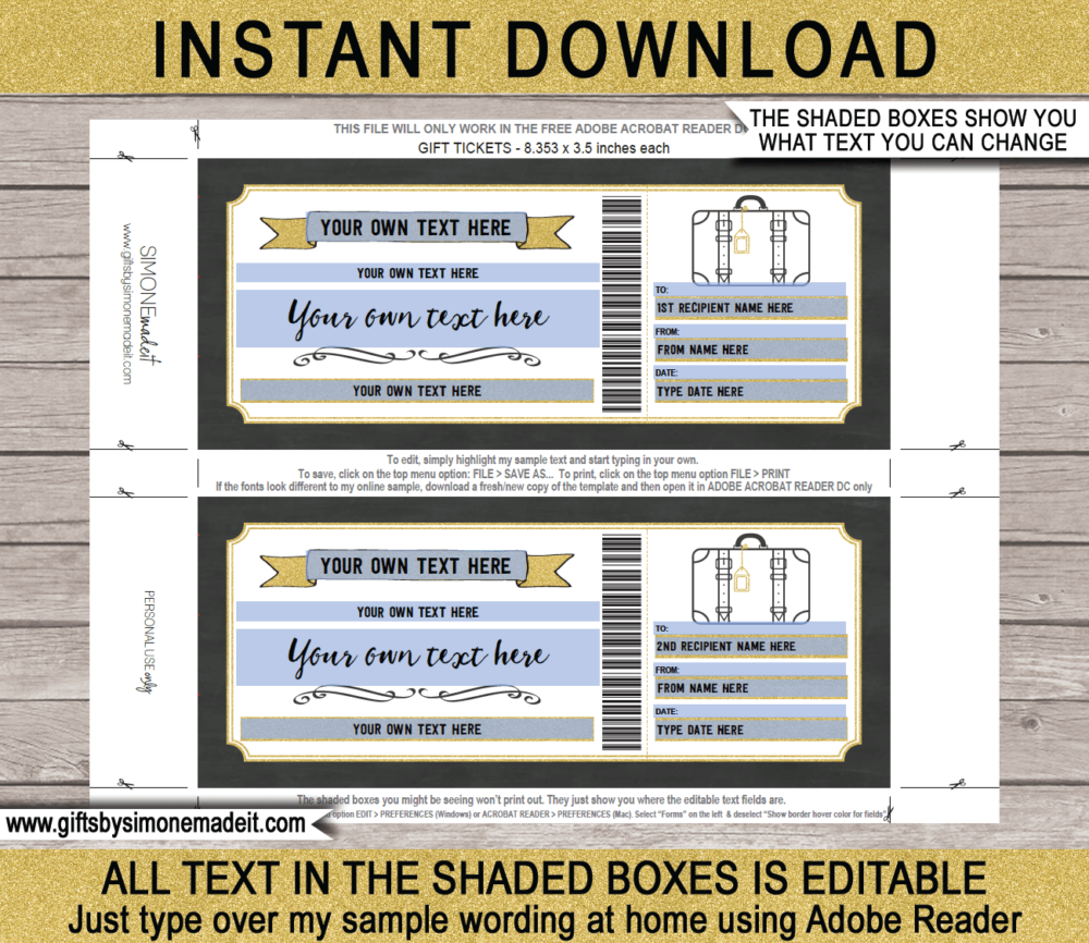 Gold Printable Weekend Away Voucher Template | Pack Your Bags Gift Card | Surprise Trip Reveal Gift Idea | Printable Travel Ticket | Getaway, Hotel Stay, Vacation INSTANT DOWNLOAD via giftsbysimonemadeit.com