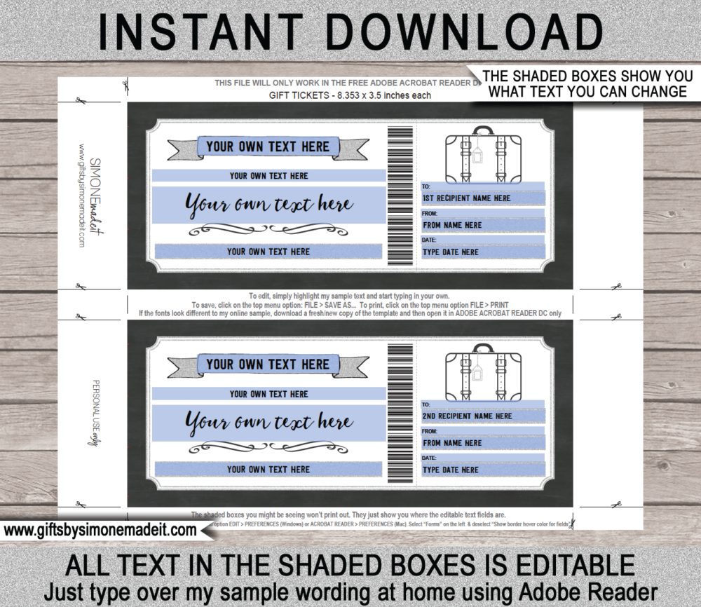 Silver Printable Weekend Away Voucher Template | Pack Your Bags Gift Card | Surprise Trip Reveal Gift Idea | Printable Travel Ticket | Getaway, Hotel Stay, Vacation INSTANT DOWNLOAD via giftsbysimonemadeit.com