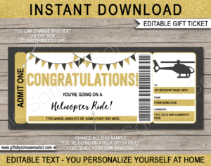 Congratulations Helicopter Ride Ticket Template | Printable Ticket to Ride Gift Idea | Voucher Certificate Card | DIY with Editable Text | INSTANT DOWNLOAD via www.giftsbysimonemadeit.com