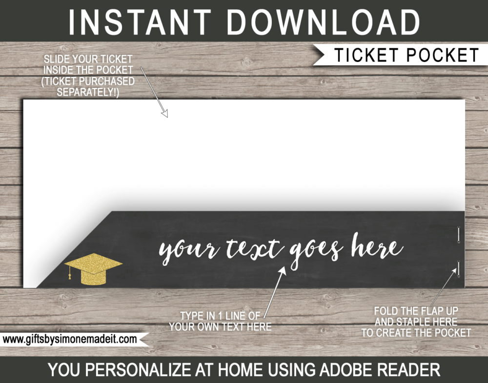 Printable Graduation Gift Voucher Pocket Template | Sleeve, Envelope, Holder for gift certificates, tickets, boarding passes or money | DIY Editable Text | INSTANT DOWNLOAD via giftsbysimonemadeit.com