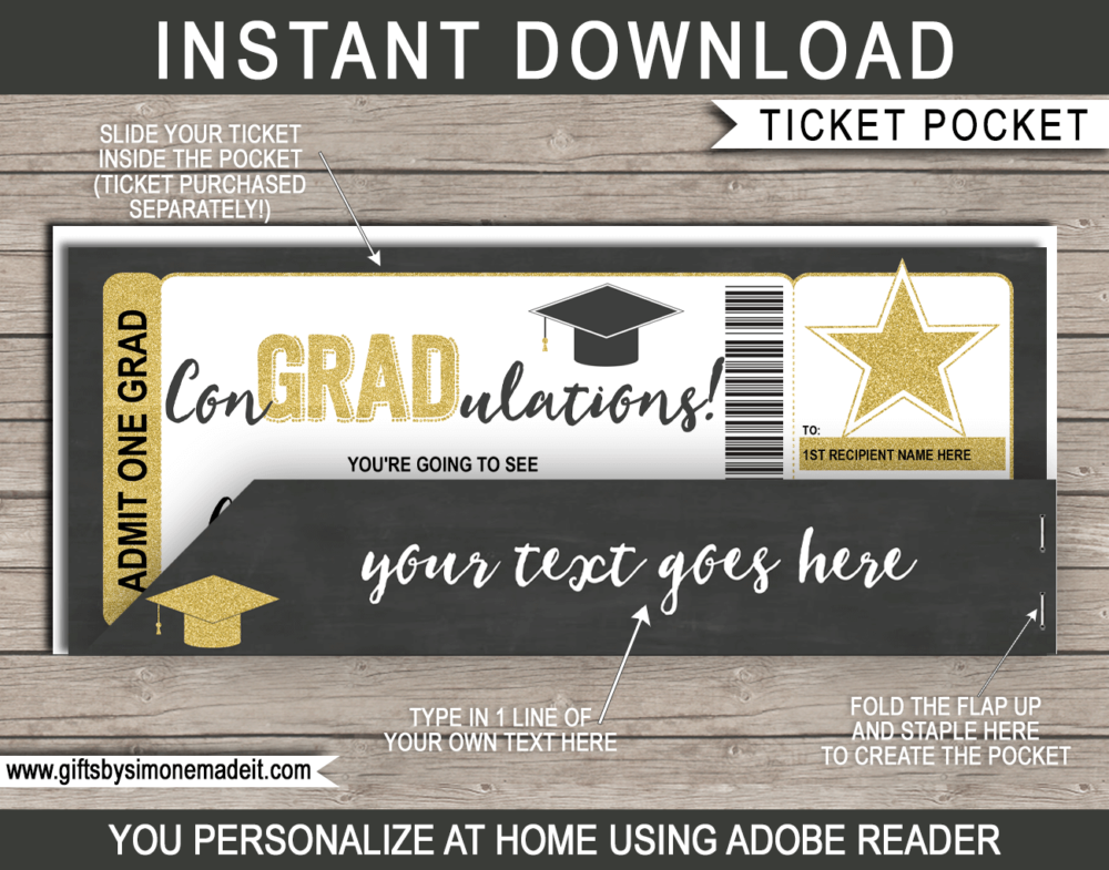 Printable Graduation Concert or Show Ticket & Matching Ticket Holder Template | Congradulations | DIY Printable with Editable Text | INSTANT DOWNLOAD via giftsbysimonemadeit.com