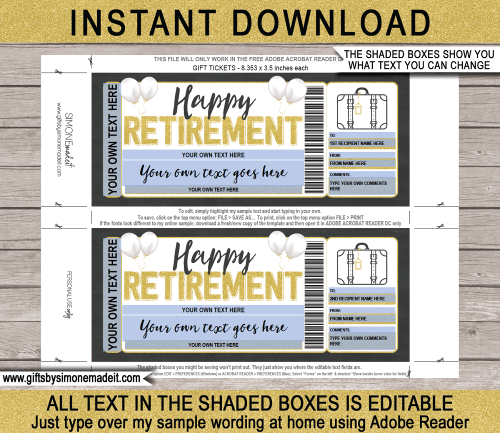 Retirement Weekend Away Voucher Template | Pack Your Bags Gift Ticket | Surprise Trip Reveal Gift Idea | Printable Travel Ticket | Getaway, Hotel Stay, Vacation INSTANT DOWNLOAD via giftsbysimonemadeit.com