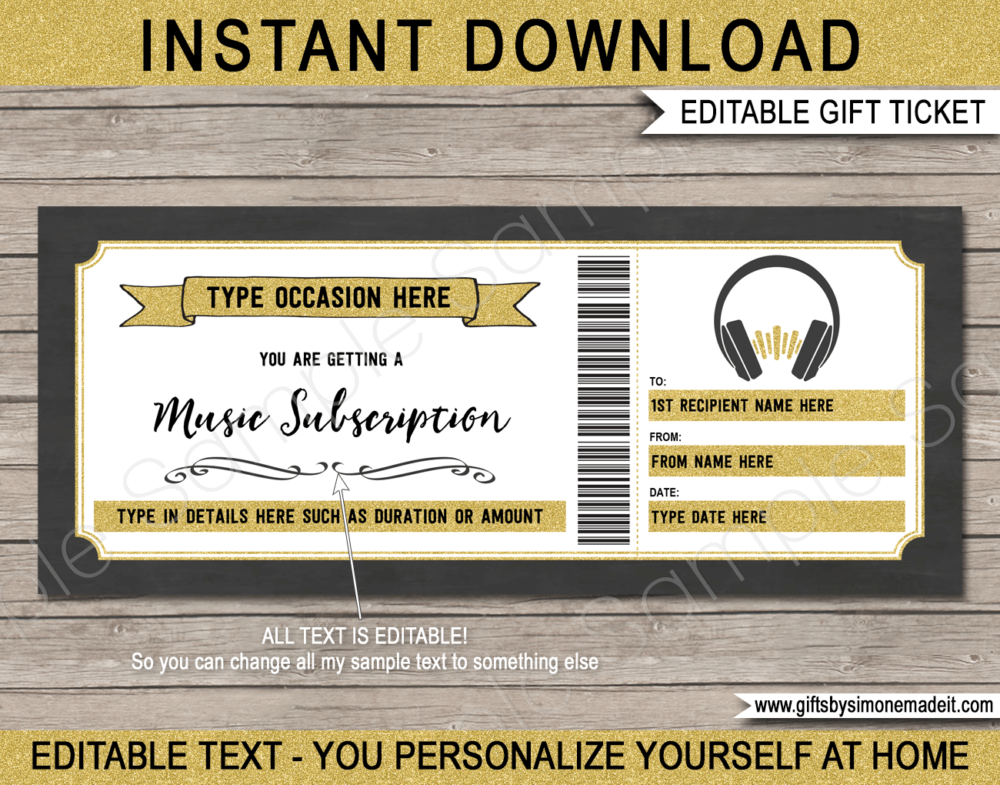 Music Streaming Subscription Voucher | Spotify Online Subscription Service Gift Certificate Card | DIY Printable with Editable Text | INSTANT DOWNLOAD via giftsbysimonemadeit.com