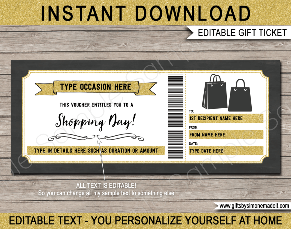 Shopping Day Out Gift Voucher Template | DIY Printable Gift Certificate with Editable Text | INSTANT DOWNLOAD via giftsbysimonemadeit.com