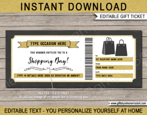 Shopping Day Out Gift Voucher Template | DIY Printable Gift Certificate with Editable Text | INSTANT DOWNLOAD via giftsbysimonemadeit.com