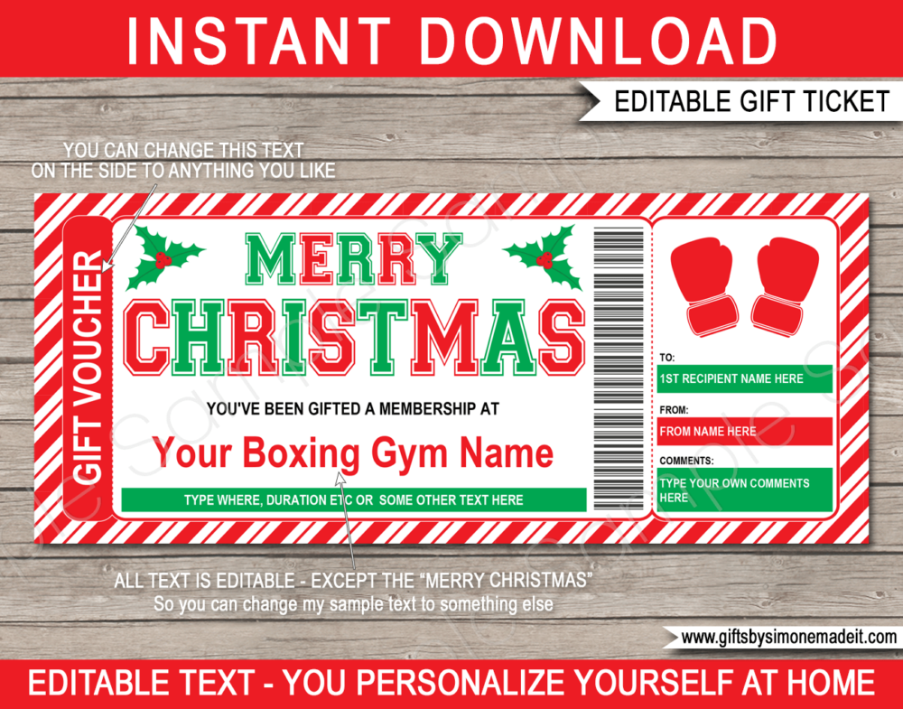 Christmas Boxing Membership Gift Voucher Template | Gift Ideas | DIY Printable Gift Certificate Voucher Card with Editable Text | NSTANT DOWNLOAD via giftsbysimonemadeit.com