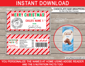Christmas Chocolate Bar Wrappers Template | Printable Gift from Santa | Aldi 40g Mini Choceur Chocolate Bar | easy gift idea for the kids direct from Santa's Candy Store | INSTANT DOWNLOAD via giftsbysimonemadeit.com
