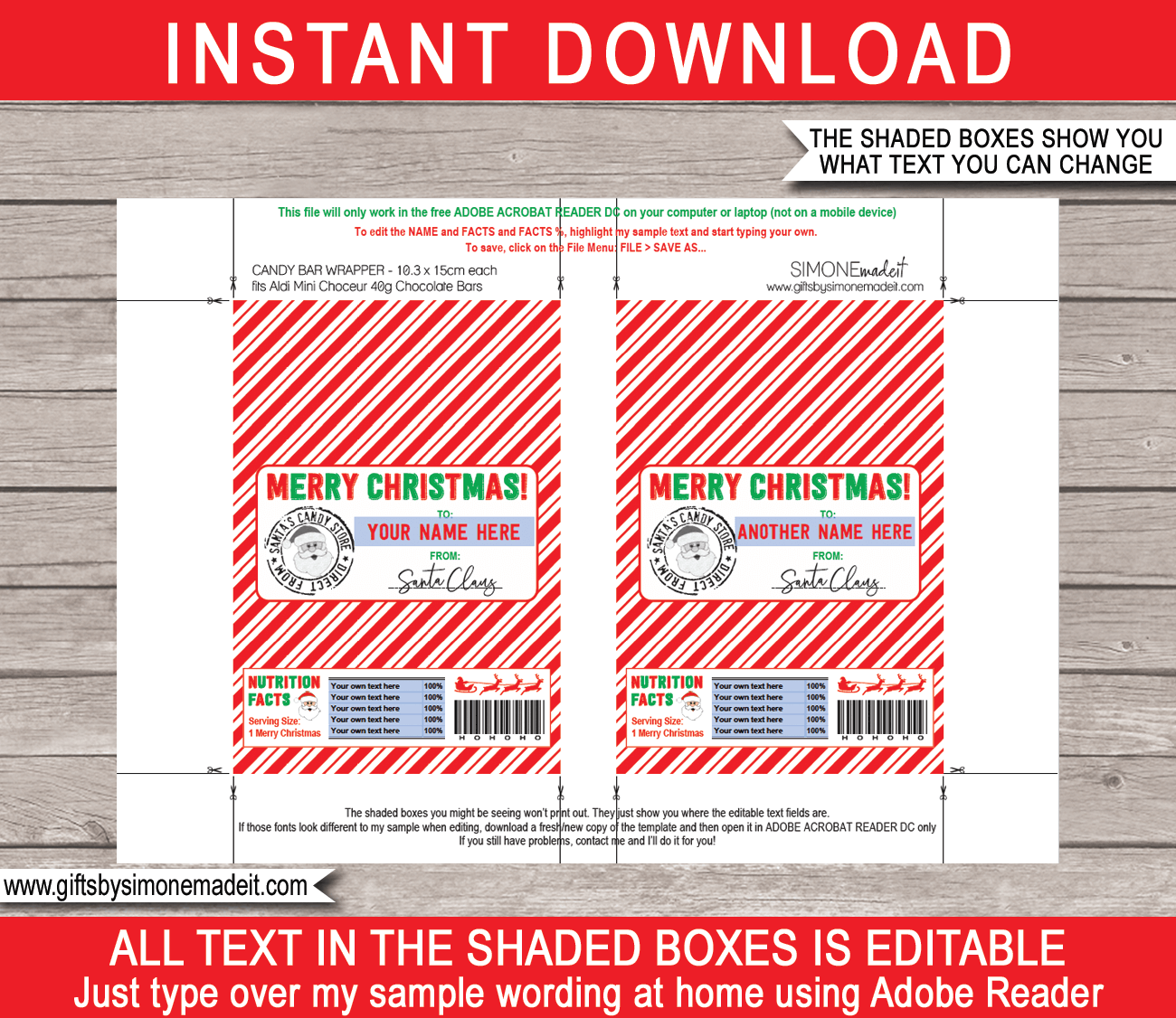 Printable Candy Bar Labels Christmas Red Green Monster