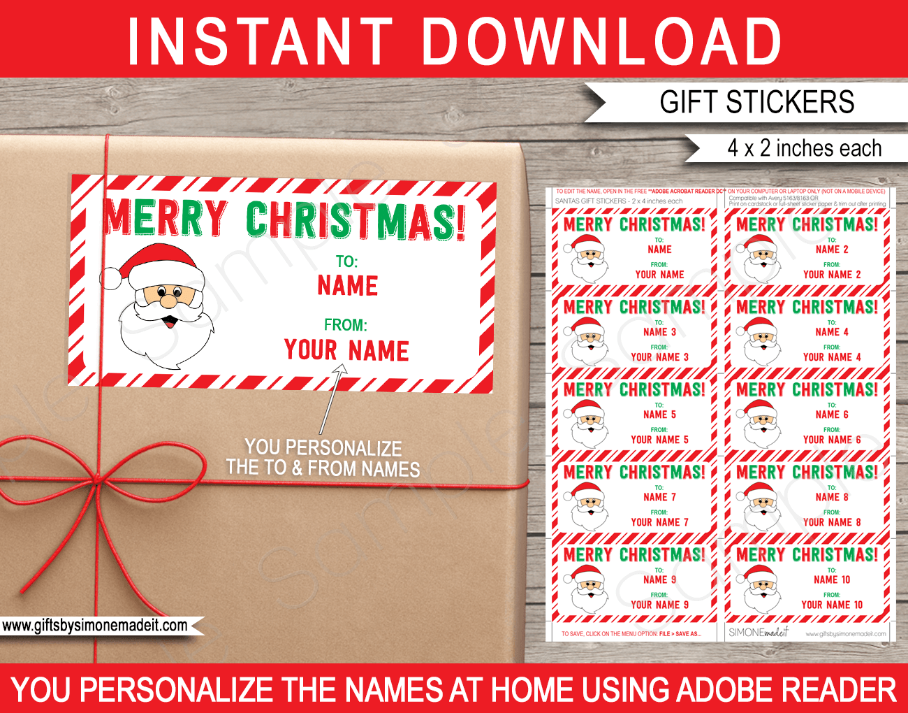 PRINTABLE Christmas Gift Labels Stickers Tags - To From Christmas