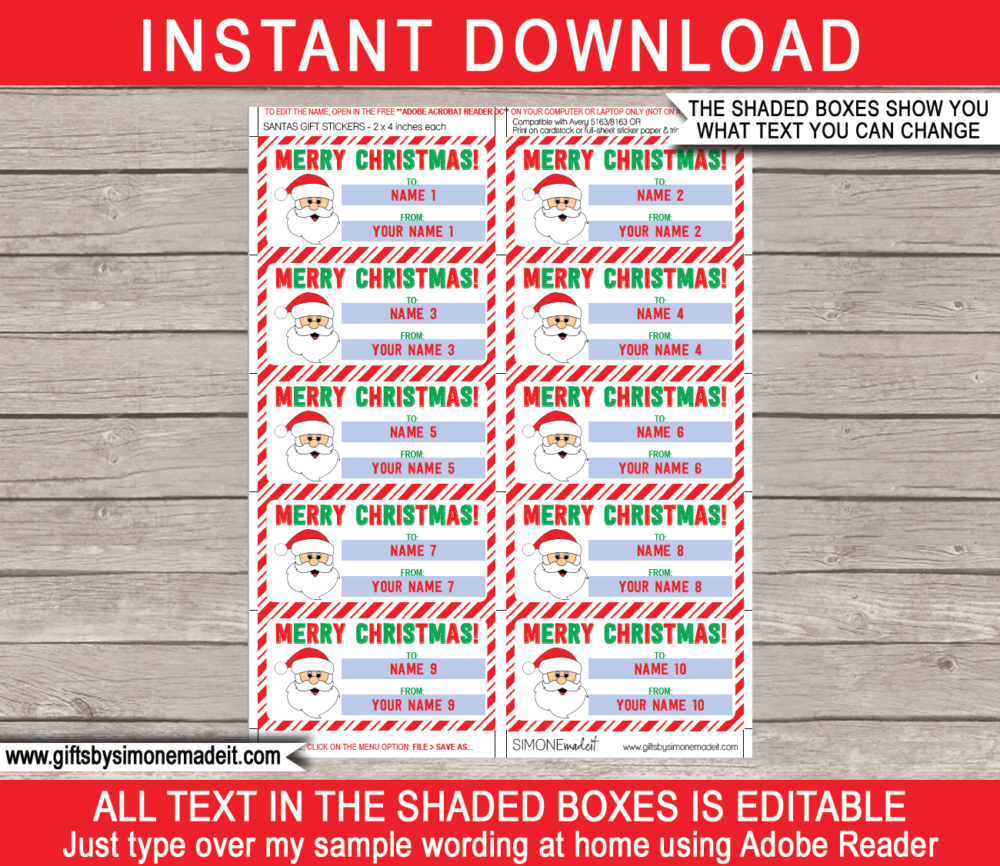 Christmas Gift Label Template | School Kids Class Gift Tags Stickers Favors | School Children Xmas Gifts | DIY Printable with Editable Text | INSTANT DOWNLOAD via giftsbysimonemadeit.com