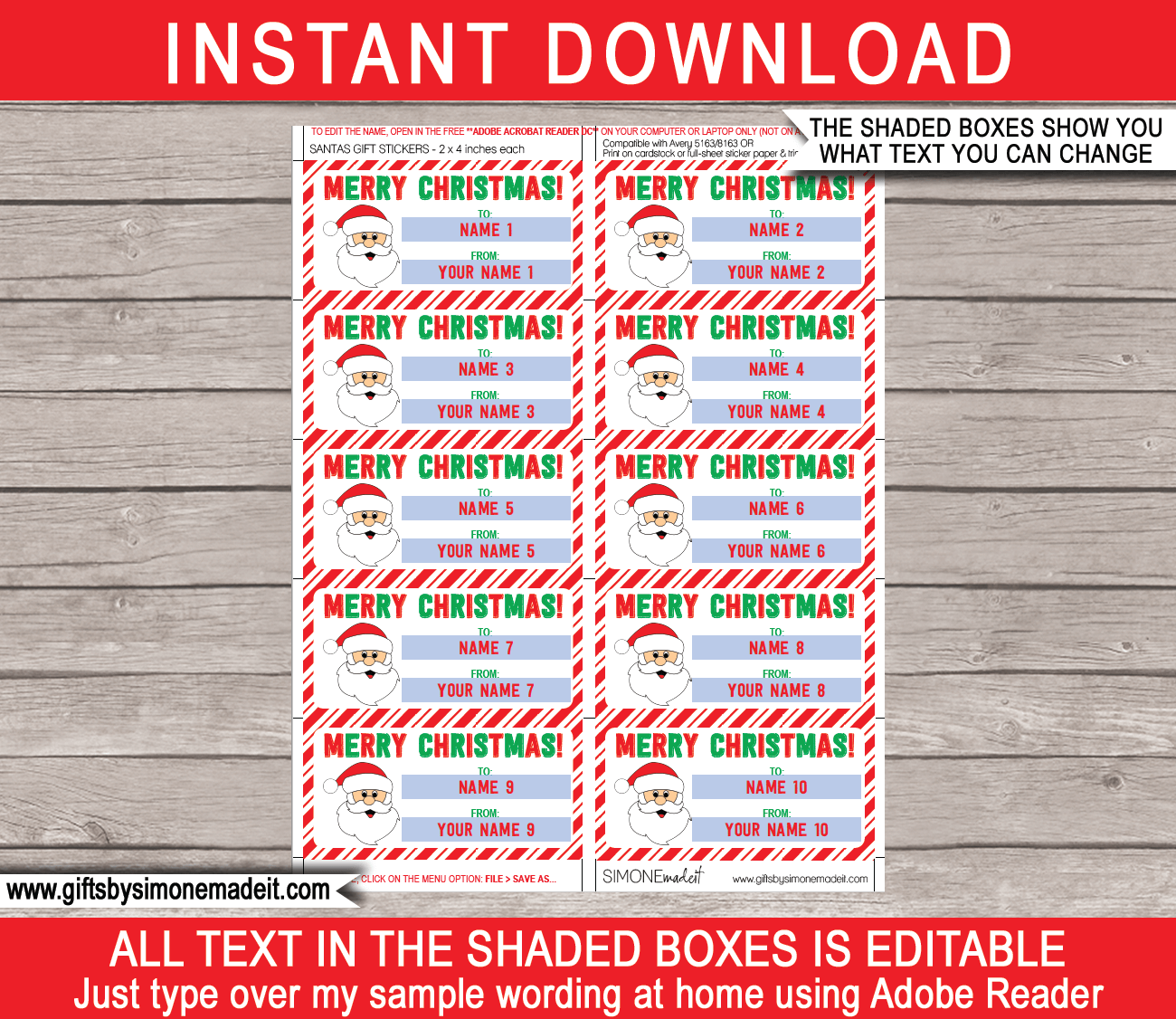 Christmas Gift Label Template  School Kids Class Gift Tags