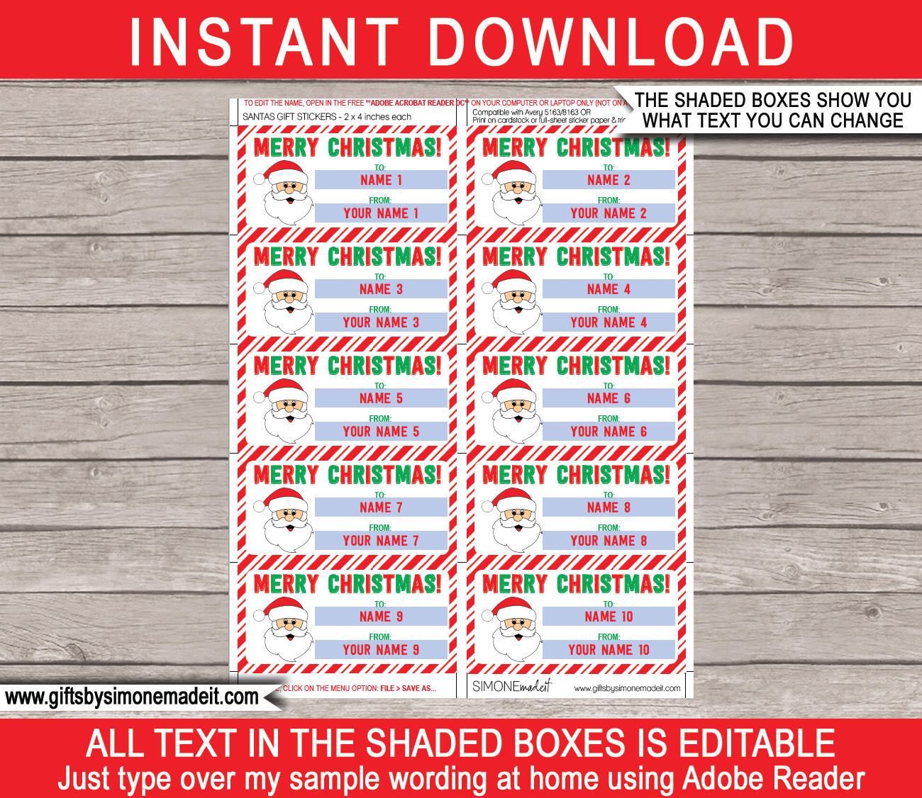 Christmas Gift Tags, Printable kids Gift Tags