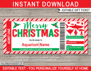 Christmas Aquarium Ticket Template | Printable Gift Voucher, Certificate, Card with Editable Text | INSTANT DOWNLOAD via giftsbysimonemadeit.com