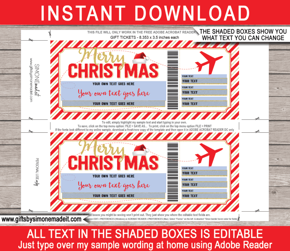 Christmas Plane Ticket Voucher Template Printable Boarding Pass Gift Christmas Plane Ticket Voucher Template Printable Boarding Pass Gift