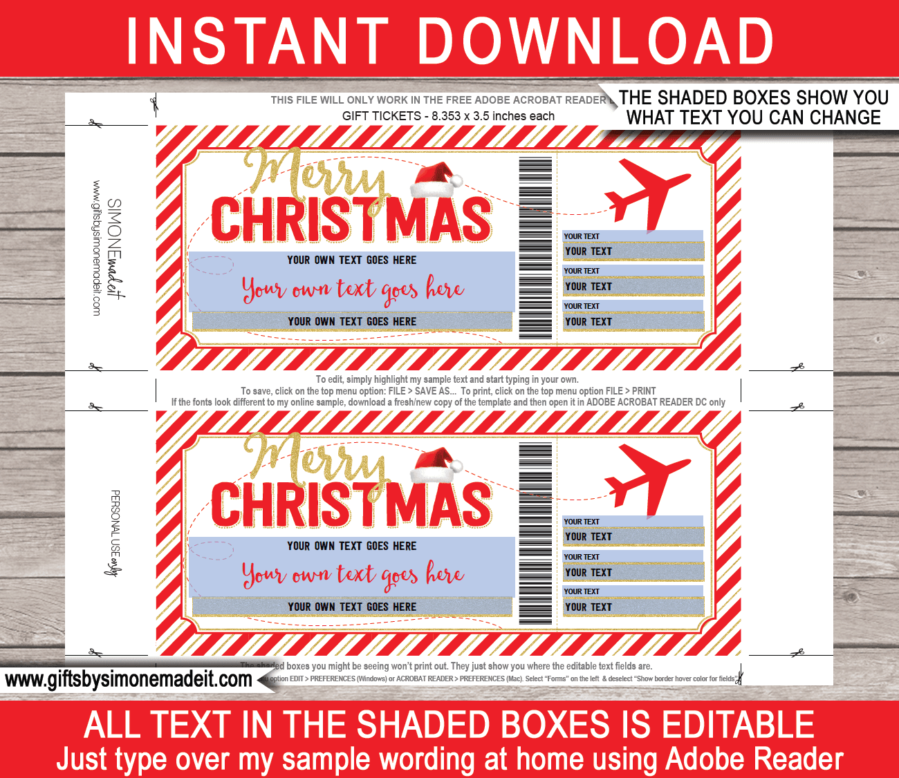 Christmas Plane Ticket Voucher Template | Printable Pass Gift