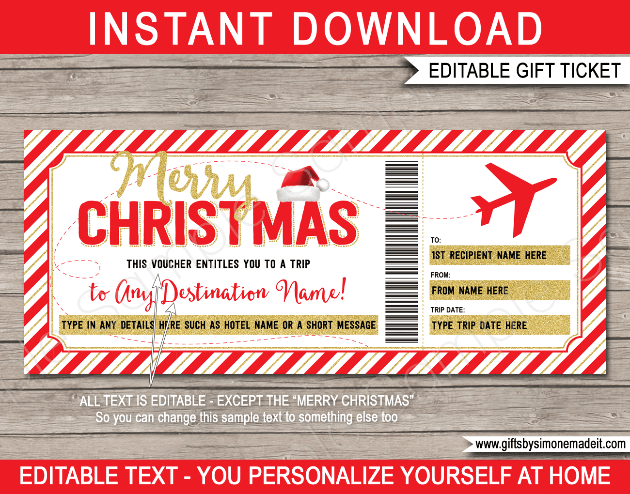 Christmas Plane Ticket Voucher Template