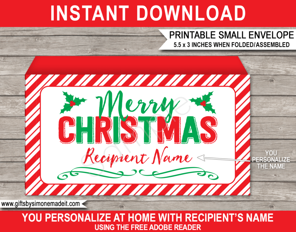 Printable Christmas Envelope Template | DIY Personalized Xmas Envelope for Coupons or Money Gift | Editable Text | Last Minute Christmas gift | Kids and Family | Instant Download via simonemadeit.com