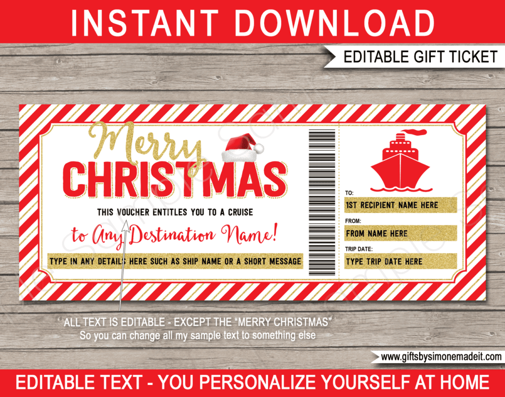 Christmas Surprise Cruise Gift Voucher Template | Boarding Pass Ticket Gift | DIY Editable Text PDF | Holiday, Vacation, Trip Reveal Idea | INSTANT DOWNLOAD via giftsbysimonemadeit.com