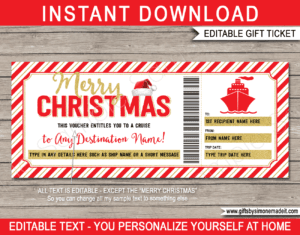 Christmas Surprise Cruise Gift Voucher Template | Boarding Pass Ticket Gift | DIY Editable Text PDF | Holiday, Vacation, Trip Reveal Idea | INSTANT DOWNLOAD via giftsbysimonemadeit.com