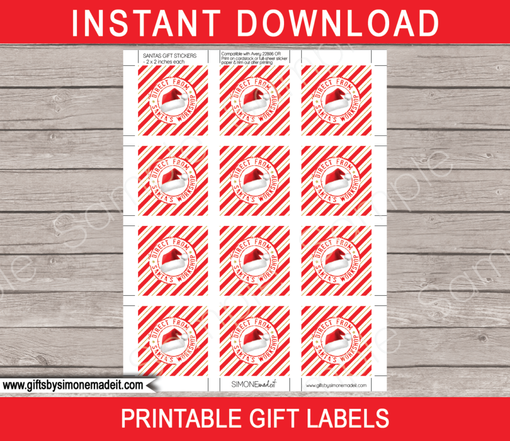 Printable Christmas Santas Workshop Gift Labels Stickers Tags | Instant Download via giftsbysimonemadeit.com