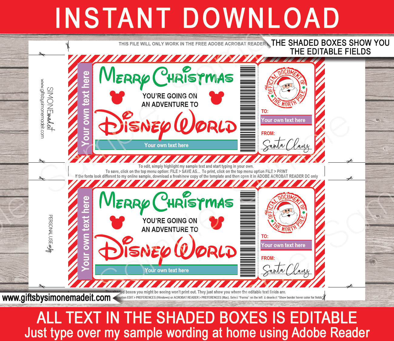 Christmas Disney World Gift Ticket Template