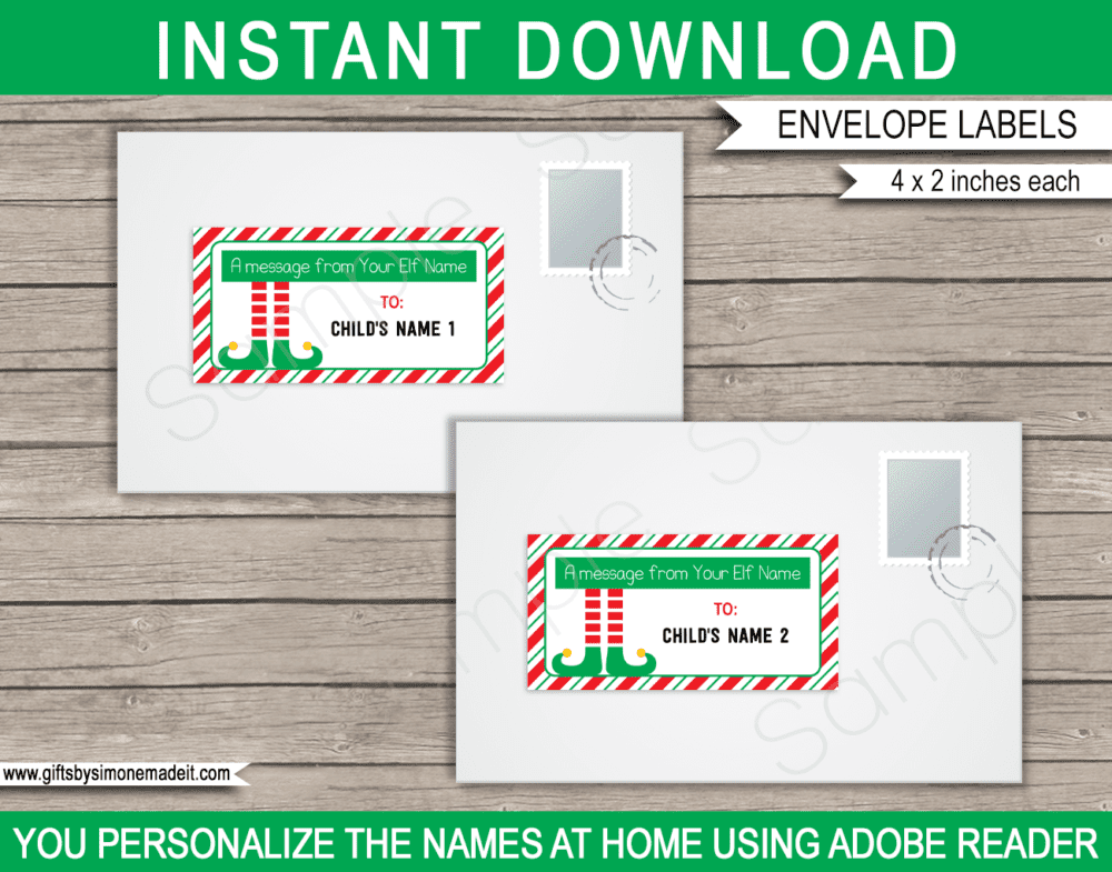 Elf Printable Envelope Name Labels | Santa's Workshop in the North Pole | DIY Editable Text | INSTANT DOWNLOAD via giftsbysimonemadeit.com