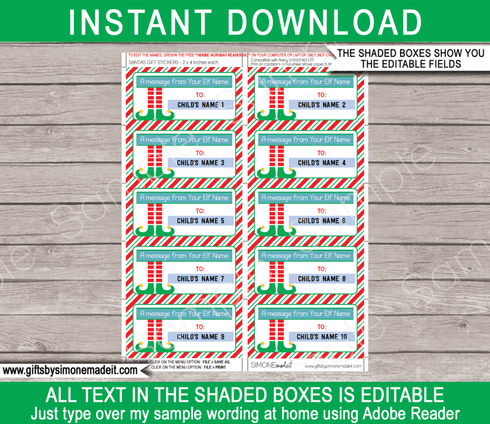 Elf Printable Envelope Name Labels | Santa's Workshop in the North Pole | DIY Editable Text | INSTANT DOWNLOAD via giftsbysimonemadeit.com